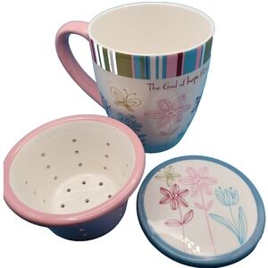 DaySpring Women of Faith Mug w Infuser‎ Coaster/Lid Romans 15:13 NIV
